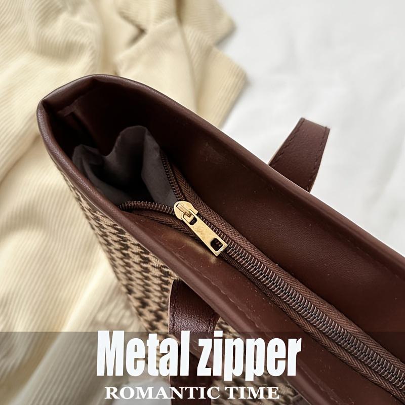 Retro Houndstooth Pattern Tote Bag, Large Capacity Shoulder Bag, Fashion Handbag For Work School Shopping