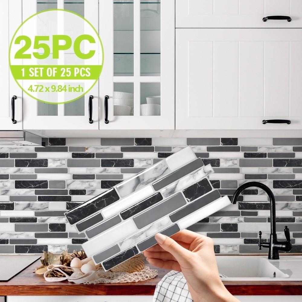 25PCS Marble Pattern Kitchen Stickers Waterproof Oilproof Bathroom Tile Stickers 3D Effect Crystal Self-Adhesive Wallpaper
