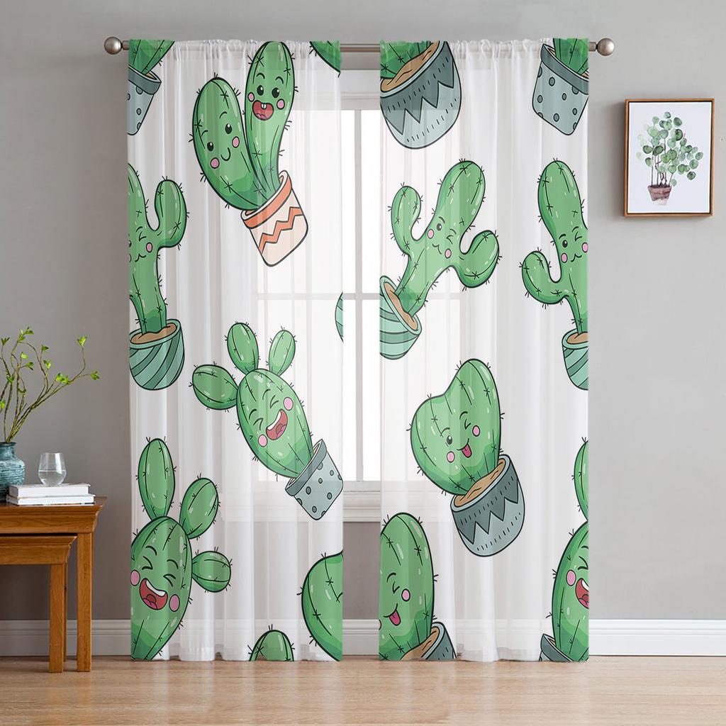 Succulent Cactus Modern Curtains For Living Room Transparent Tulle Curtains Window Sheer For The Bedroom Accessories Decor