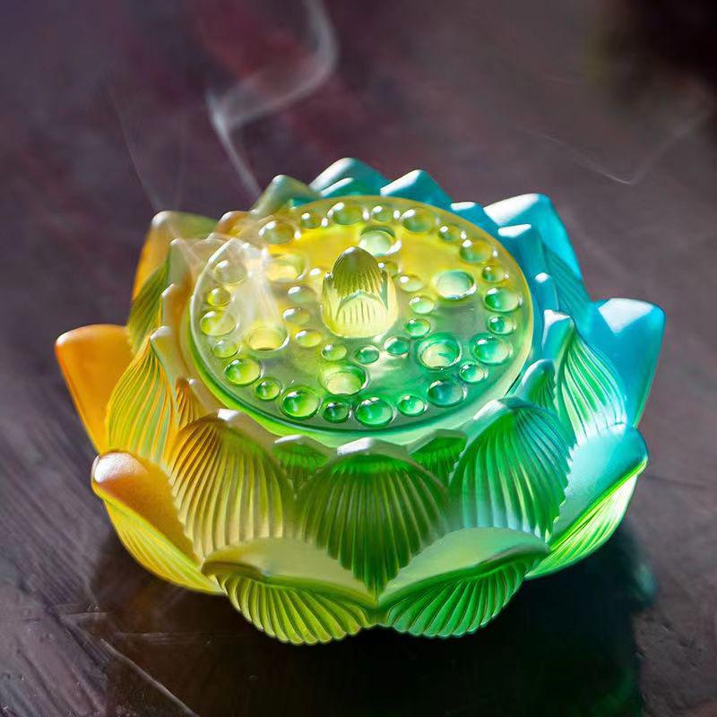 

Glass Lotus Incense Burner Stove Ornament Frankincense Burner Inscent Decor Home Indoor Creative Aromatherapy Stove
