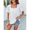 Ladies Temperament Casual Solid Color Square Neck Hollow Short Sleeved T-shirt Top