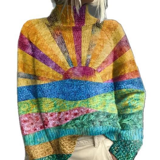 New Christmas abstract print casual cape jacket cardigan thick needle sweater