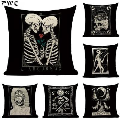 Black Halloween Fun Mexican Skull Print Pattern Sofa Modern Cushion Cover Pillowcase Home Decor Party Car Bedding