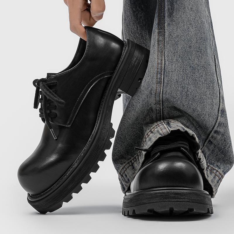 Men's Derby Thick soled Leather Shoes Minimalist British casual style Party Business Office High quality shoes Black Versatile