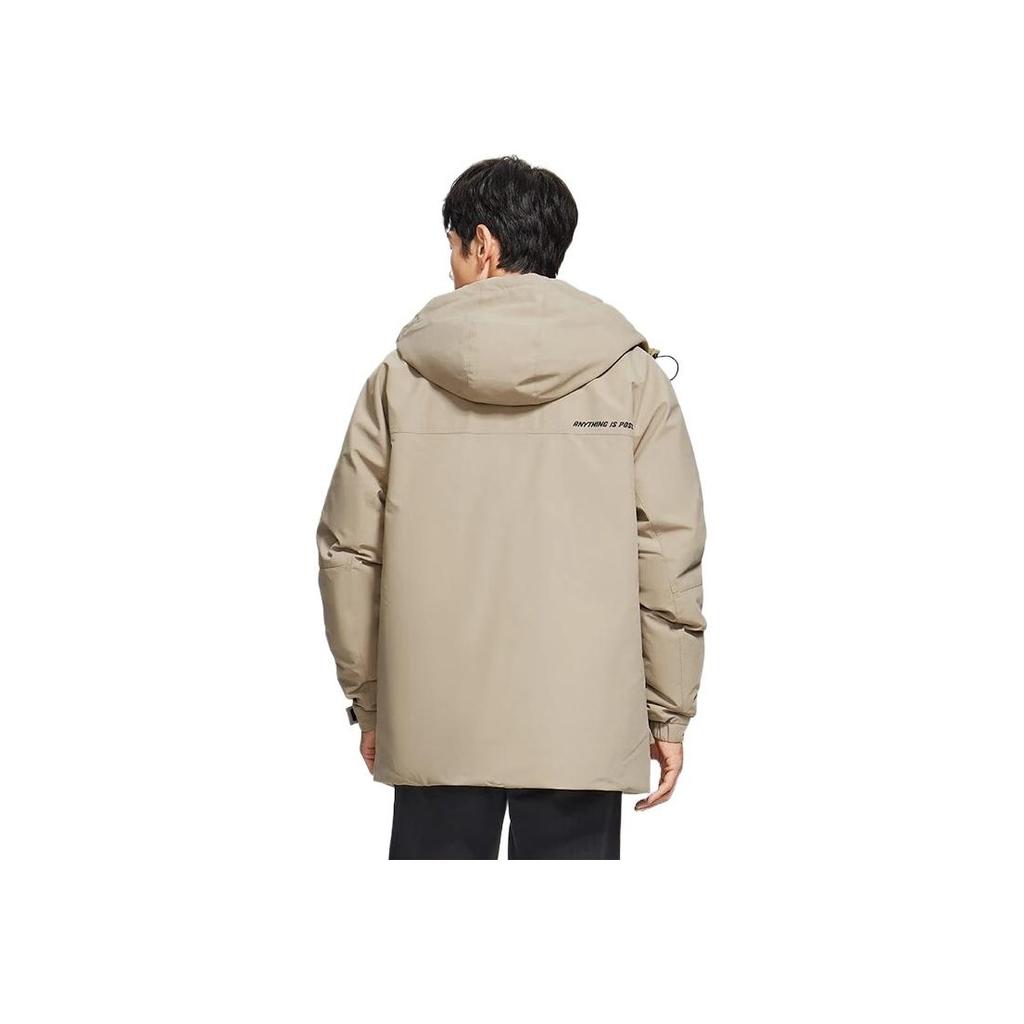Li Ning Solid Color Mid-Length Hooded Down Jacket Men Outerwear Gray Leaf-Green AYMS317-3