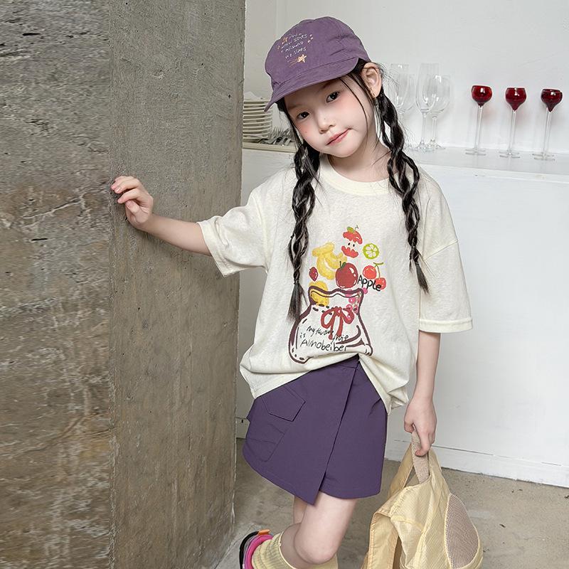 Girls' Korean Style Lightweight Cotton Cartoon T-Shirt