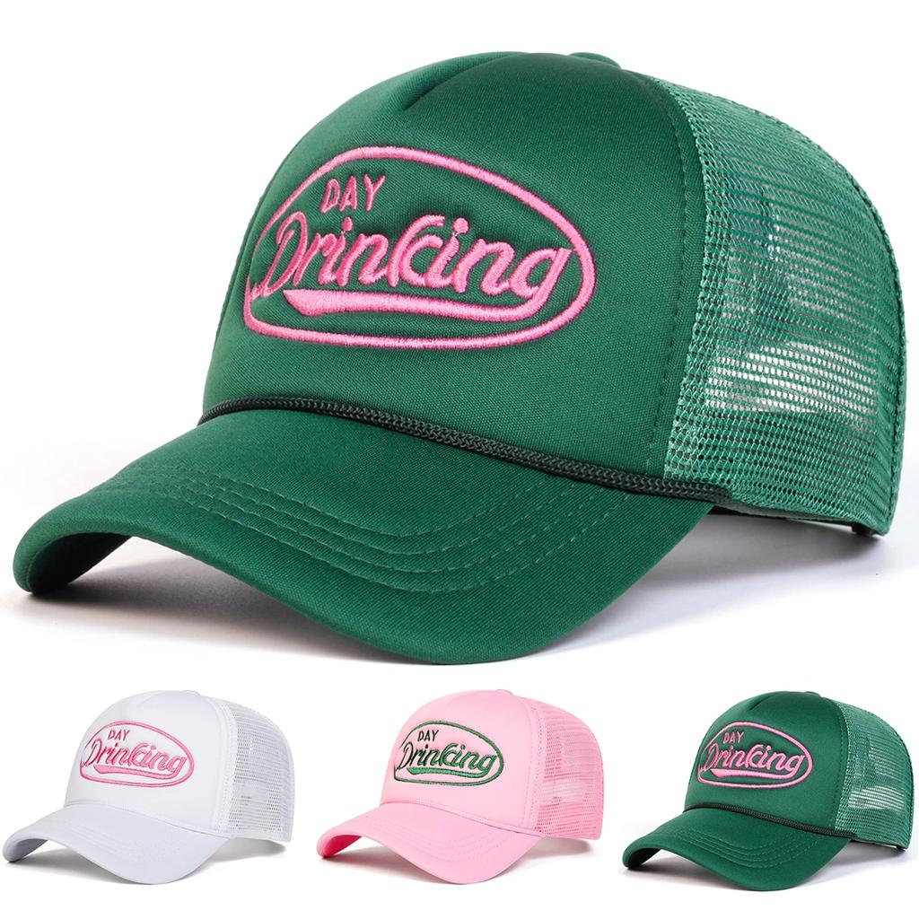 Women Day Drinking Letter Print Embroidery Baseball Net Caps Outdoor Use Adjustable Spring And Summer Casual Sunscreen Hat For Men And