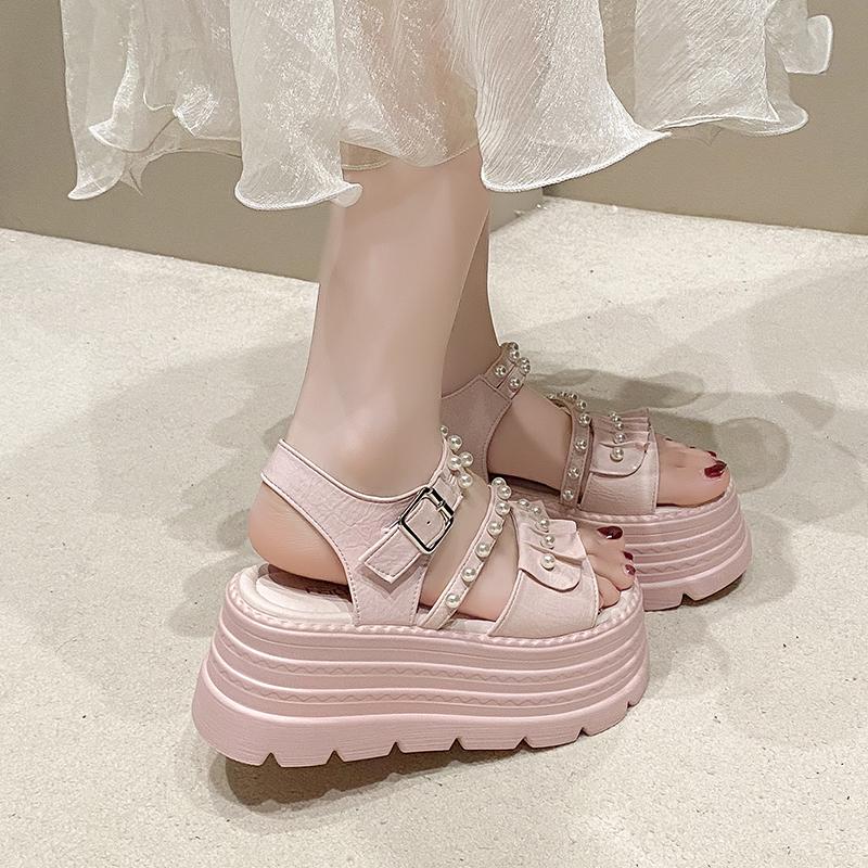 Fashion Women Sandals Summer Open Toe Buckle High Heels Shoes Black Punk Gothic Platform Sandals Sexy Rivets Thick Heels Shoes for Women