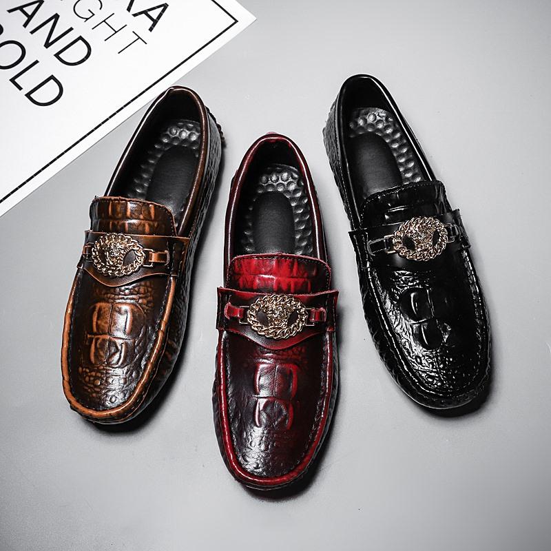 Pantofi Retro Roșii de Bărbați din Crocodil, Lucrați Manual, de Lux, din Piele Naturală Autentică, Pantofi Formali Loafers pentru Bărbați, Mocasini Italieni, Pantofi de Condus pentru Bărbați