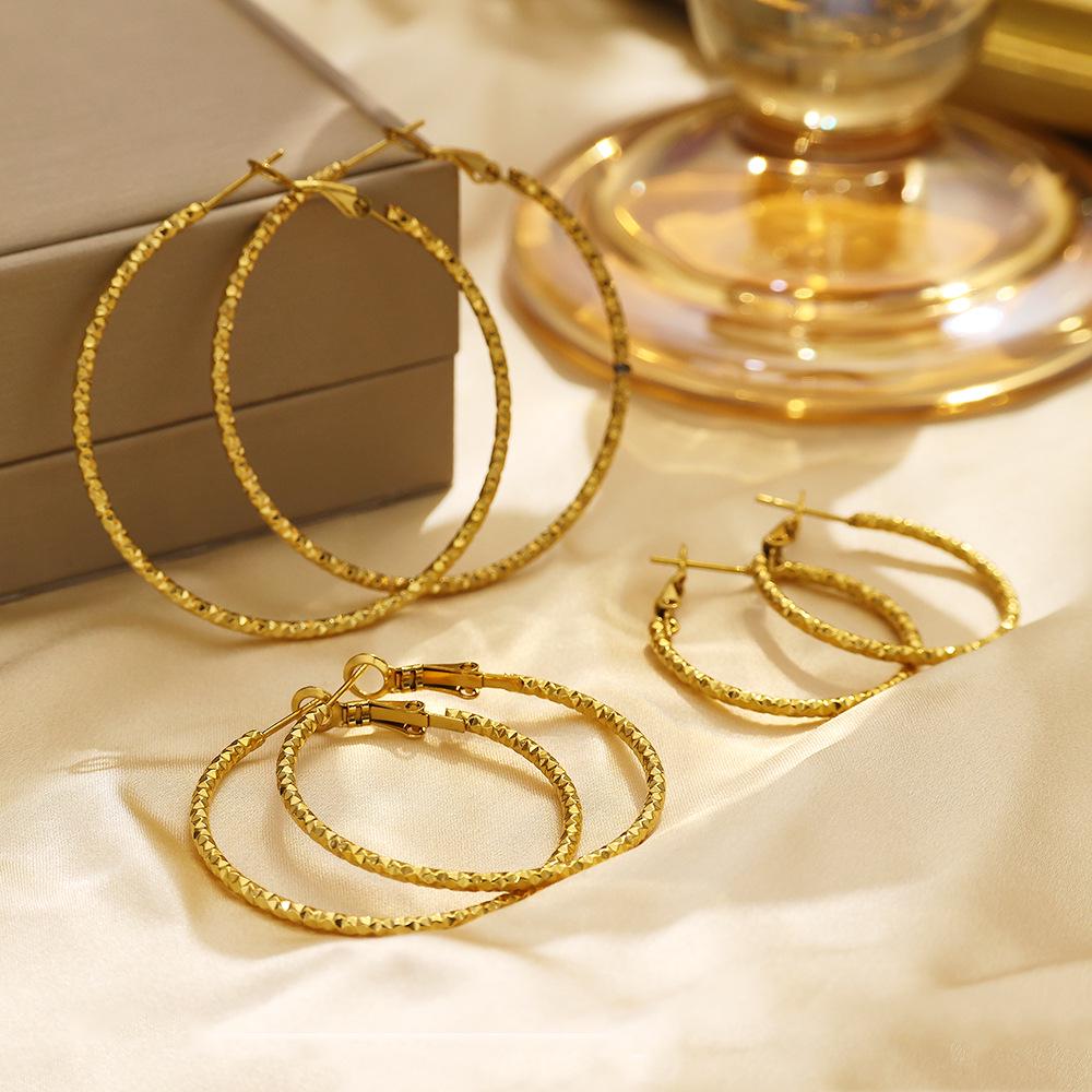 European Trendy Stainless Steel Geometric Ear Cuffs - High-End Gold Crushed Ice Titanium Earrings