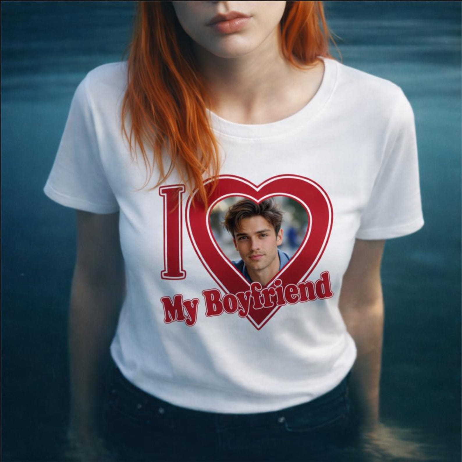 Custom Photo Valentine T-Shirt, I Love My Boyfriend Gift 2XL