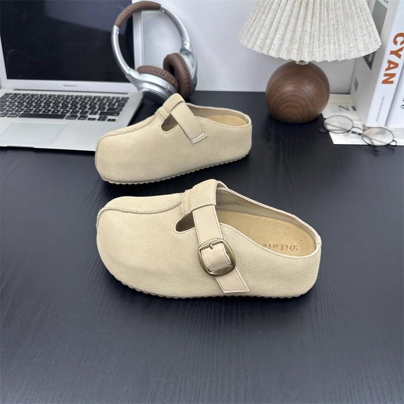 Platform Slippers Woman Retro Thick Bottomed Bag Head Belt Buckle Slippers Women's Heightened Bag Head Slippers about 6cm High