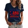 Women's Casual V Neck Short Sleeve Pullover T Shirt 250 Anniversary Graphic Print Top 1776 2026 Independence Day Theme