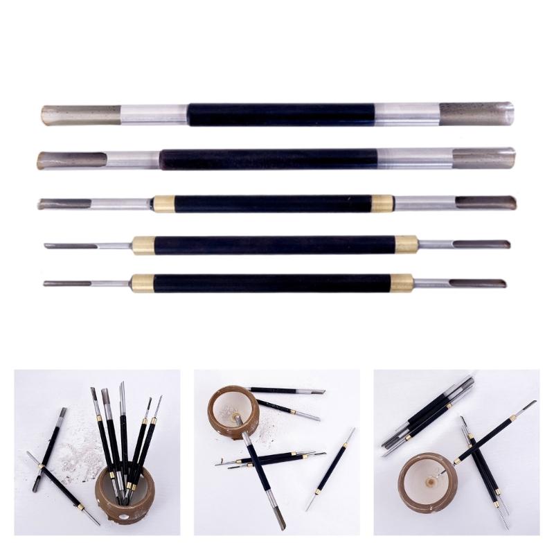 5Pcs Double Head Pottery Hole Puncher Carving Tool Wood Handle Stainless Steel Clay Sculpting Tool For Ceramic Crafting
