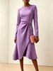 European and American Women's Clothing New Long-sleeved Solid Color Round Neck Dress Medium and Long Dress Women