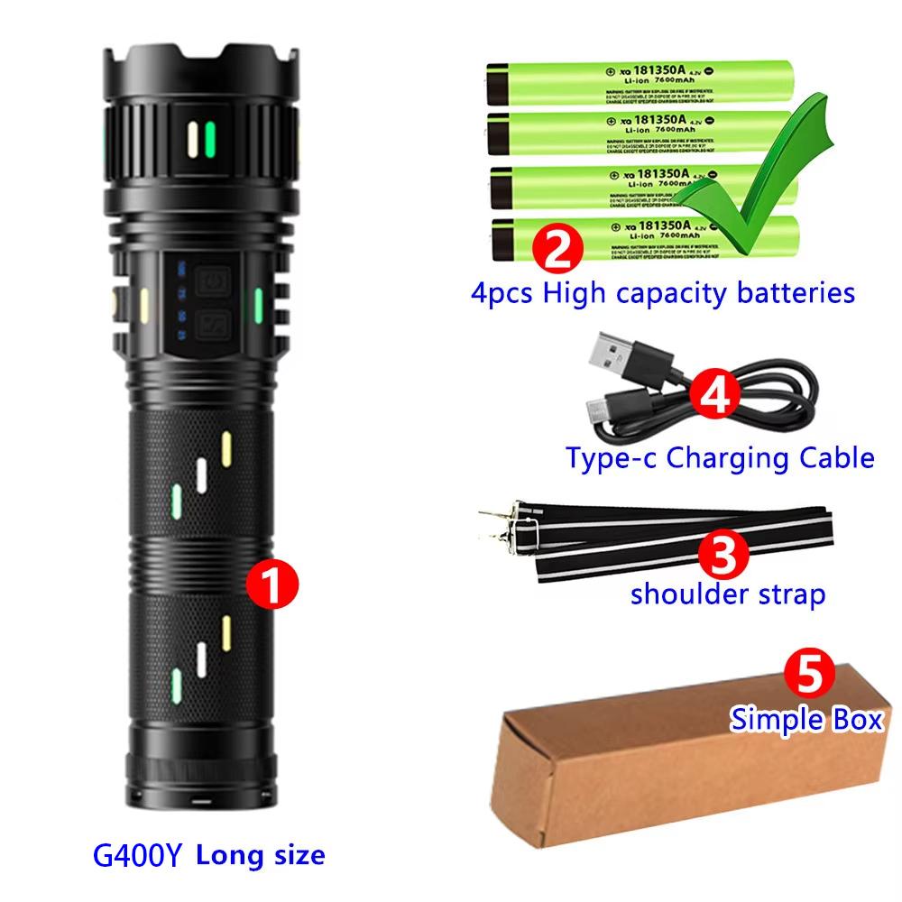 Long RangeTorch With Luminous Strip High Power LED Flashlight USB Rechargeable Powerful Lantern Strong Light Lamp