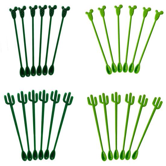 6 szt. Mieszadełek Wielokrotnego Użytku w Kształcie Kaktusa Plastikowe Mieszadełka do Napojów Akcesoria na Wesele Urodziny Koktajl Party do Jadalni