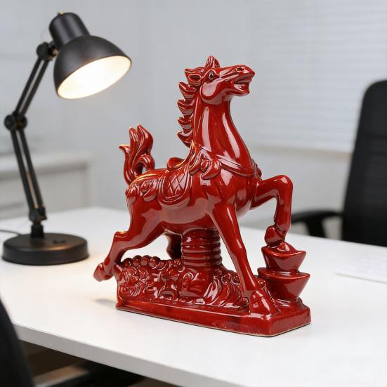 2026 Year of The Horse Figurine Ceramic Feng Shui Red Horse Statue Chinese New Year Home Office Tabletop Decoration for Wealth Good Luck