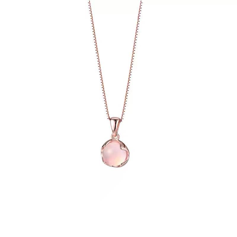 925 Silver Pink Chalcedony Pendant Necklace Korean Ins Style Summer 2023 Fashion Jewelry for Women