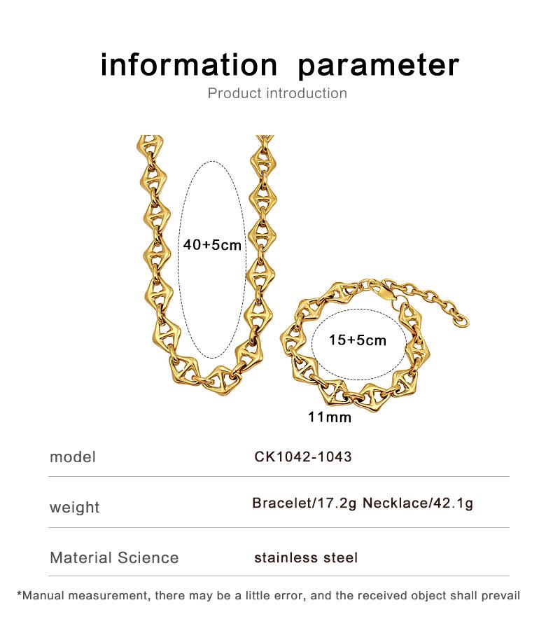 18K Gold Stainless Steel Rhombus Unisex Bracelet & Necklace Set