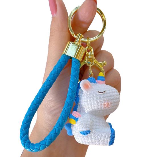 

Keychain Pendant Resin Rainbow Unicorn Charm Key Holder with Braided Rope School Bag Hanging Ornament Key Accessory синій