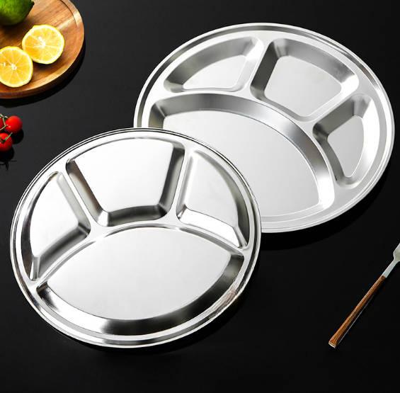 1Pcs 26/28cm Stainless Steel 4 Compartment Divided Roti Canai Tray Plate Food Serving Tray Restaurant Tray Accessory