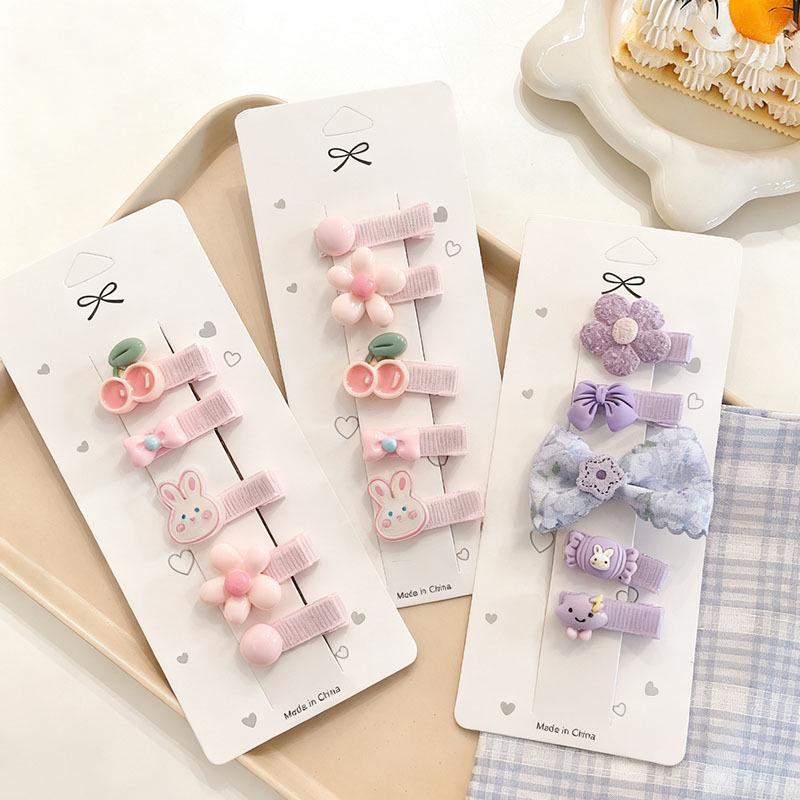 Korean Floral Bow Hair Clip Set for Little Girls - Cute Love Heart Fabric BB Clips for Princess Bangs and Fringes