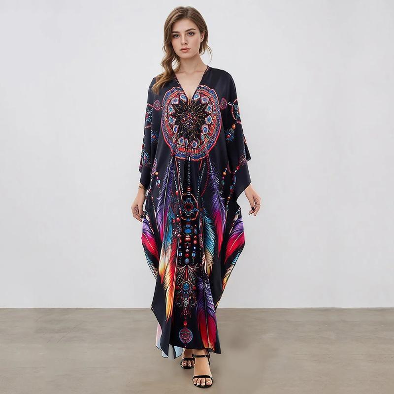 XITAO Bat Wing Sleeve Loose Print Dress GJ1202