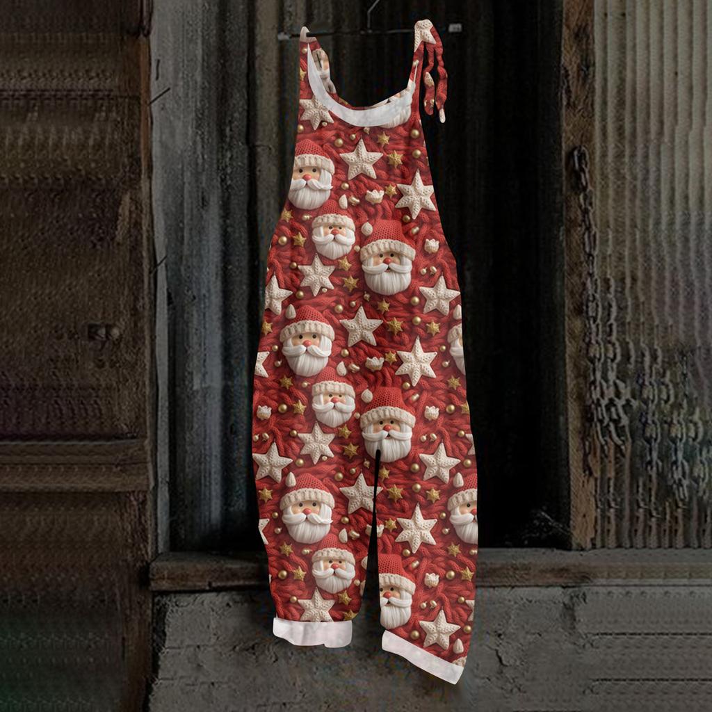 Damen Jumpsuit Halloween Print Lässig Locker Vintage Schulterträger Baumwolle Leinen