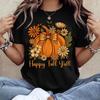 Preppy Floral Pumpkin Harajuku T-shirt Female Fashion Retro T-shirt Oversized T-shirt Casual Style Street Trend Graphic Y2K