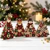 Wooden Holiday Party Decor Quilted Christmas Tree Table Sign, 2D Flat Fabric Patchwork Pattern Desktop Reusable Xmas Sign Ornament, Rustic Farmhouse
