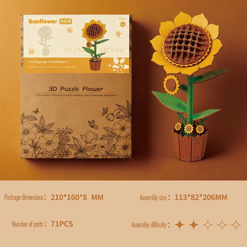 3D Flower Wooden Puzzles DIY Wooden Flowers Model Kit Building Set Crafts for Adults To Build Botanical Collection Creative Gift