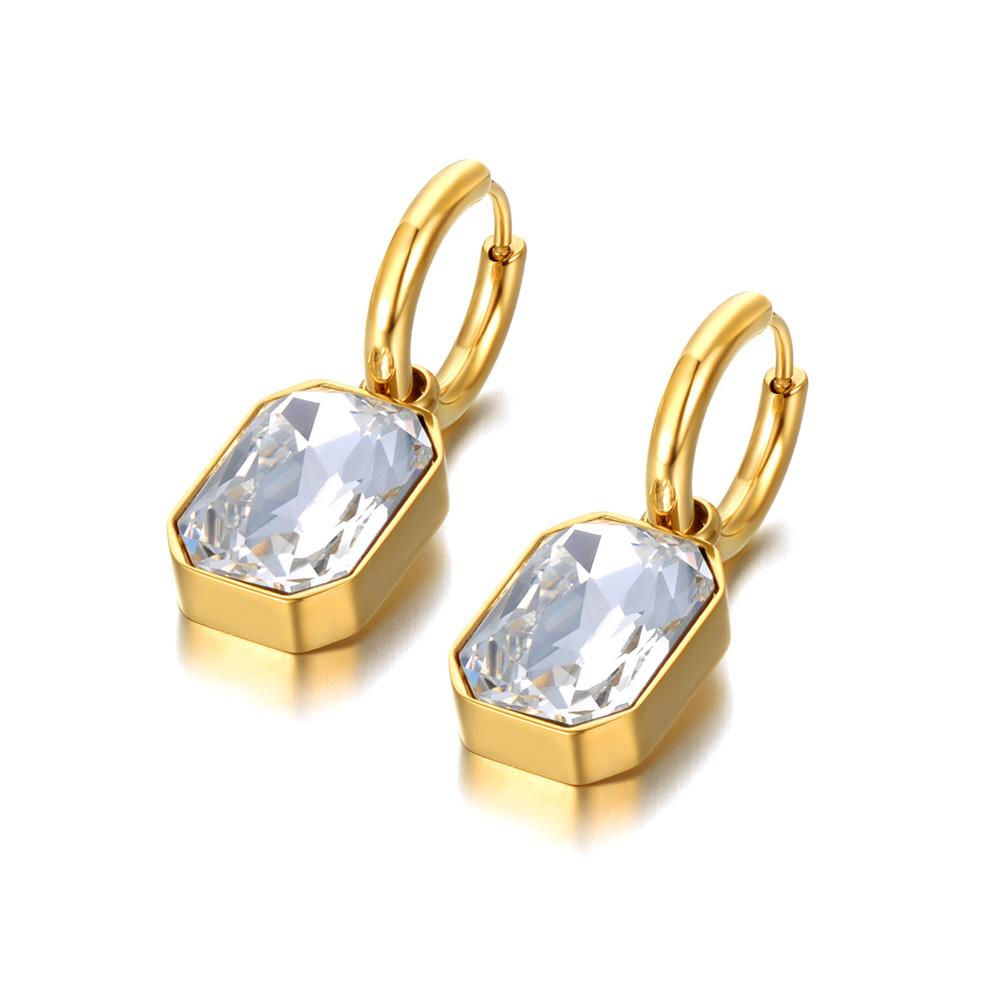 Lokaer Stainless Steel Geometric Square Hoop Earrings Sparkling Cubic Zirconia Crystal Earrings Jewelry For Women