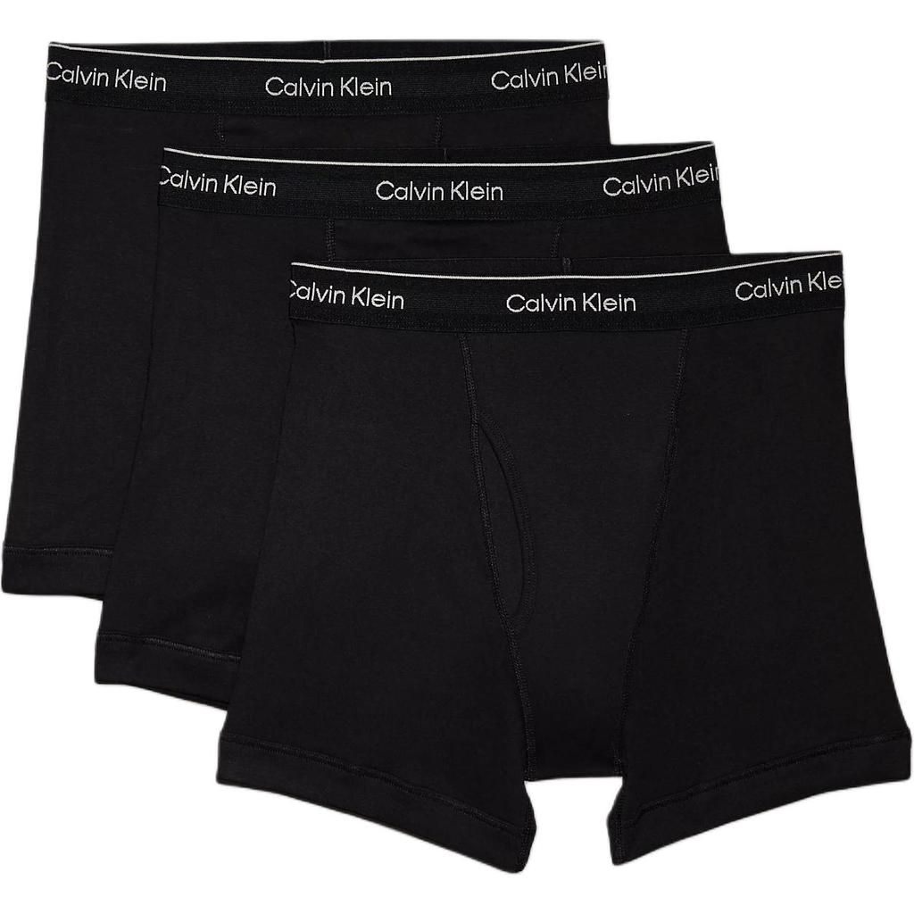 Calvin Klein Letter Waistband Plain Knit Mid-Rise Boxer Briefs 3-Pack Men underwear Black 000NB4003A-001