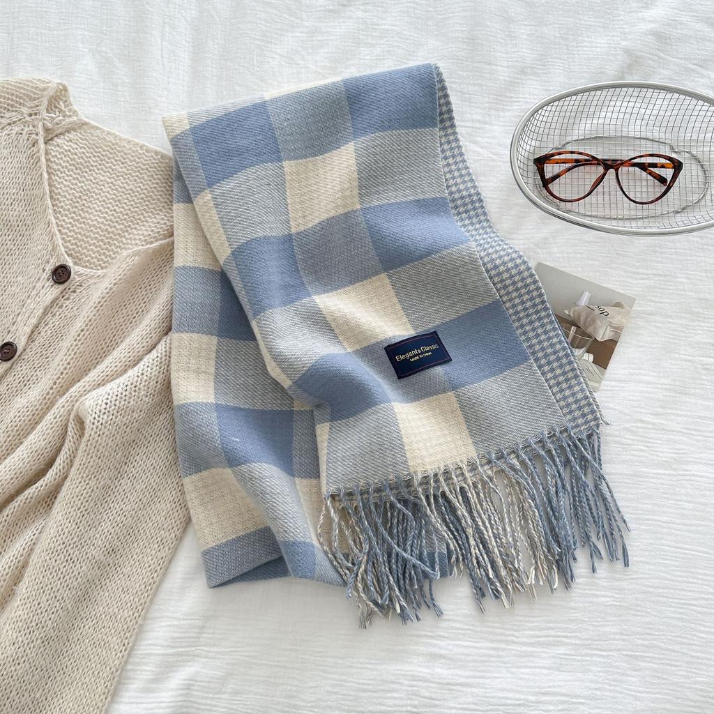 Women Preppy Style Plaid Houndstooth Knitted Scarf Headscarf Casual Tassel Scarve Mujer Foulard Wrap Shawl Winter New Korean