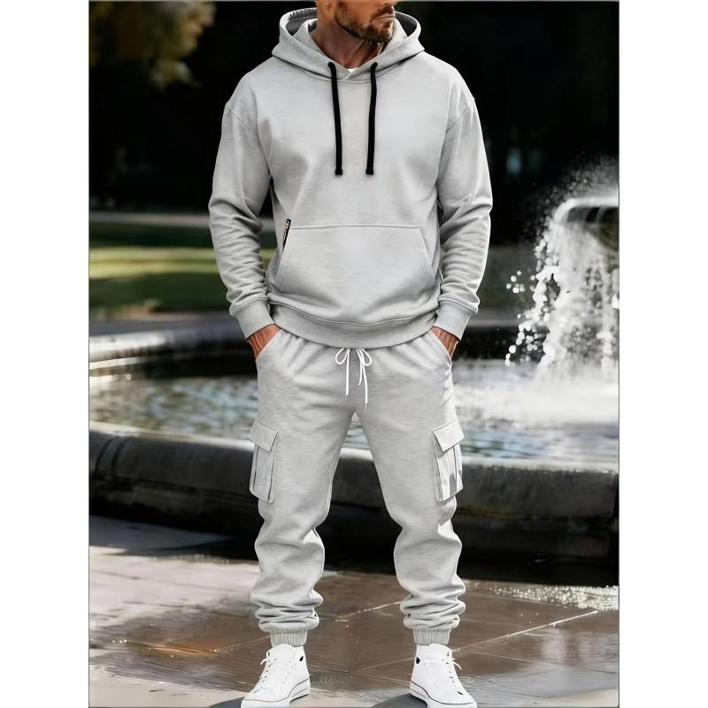 Mens Fleece Hoodie Tracksuit Set Casual Winter Jogging Suit