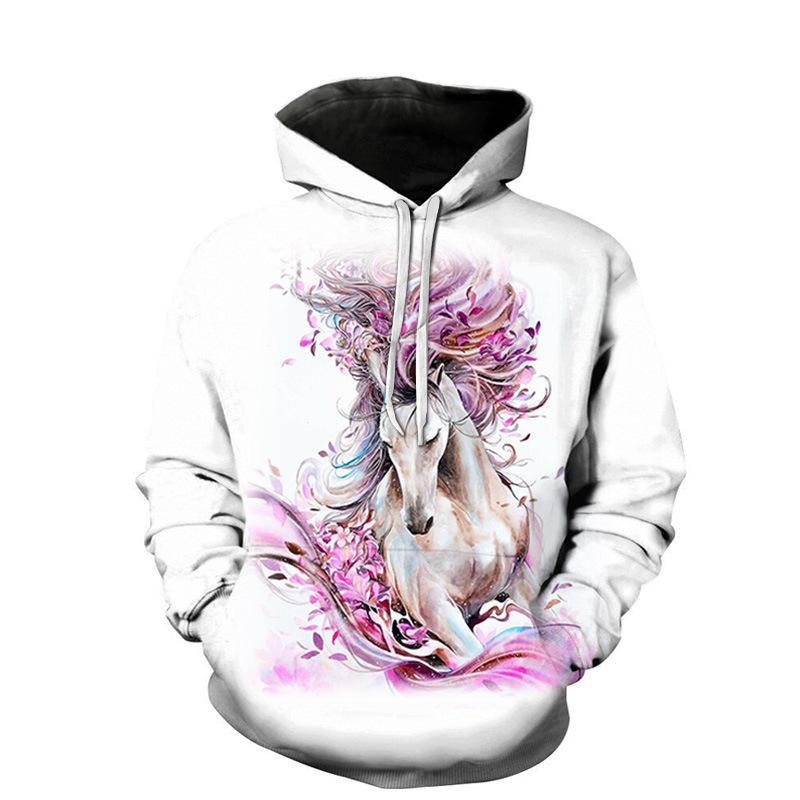 Autumn 3D Horse Pattern Printed Hoodies Fashionable Casual Sports Long Sleeved Men's Hooded Sweatshirts