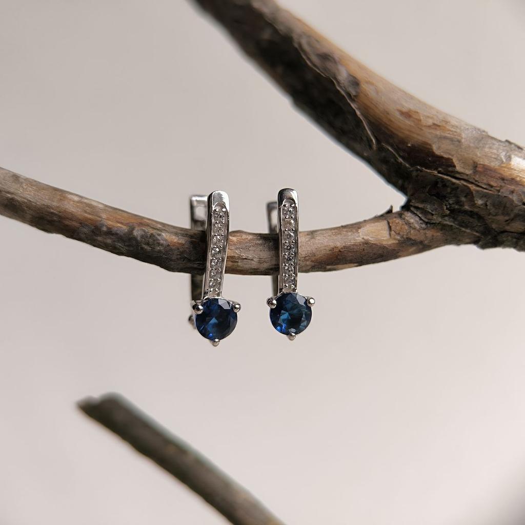 Silver Earrings with Nano Sapphire 2.917ct (2189060)