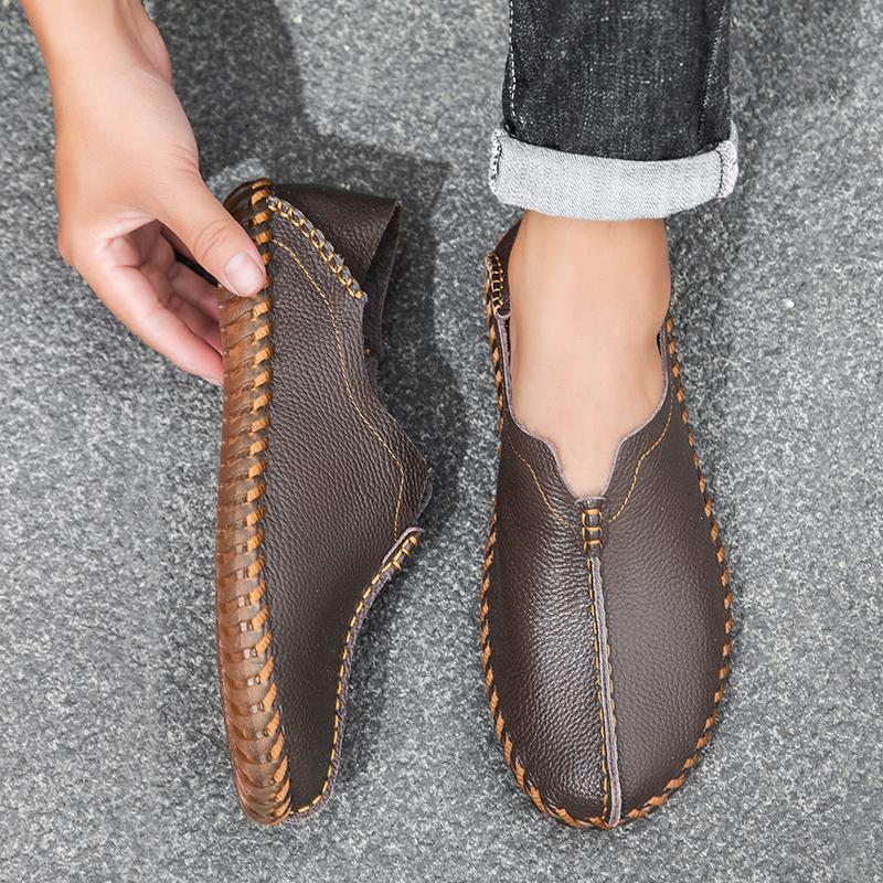 Handmade Genuine Leather Men Shoes Soft Casual Leather Shoes Men Loafers Comfortable Moccasins Men Flats Shoes