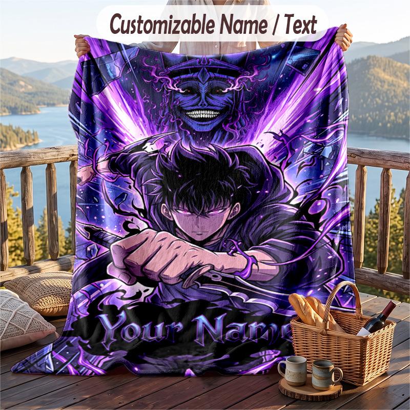 Personalized Flannel Throw Blanket,Solo Leveling Custom Printed Name, Cozy Plush Blanket For Home Use