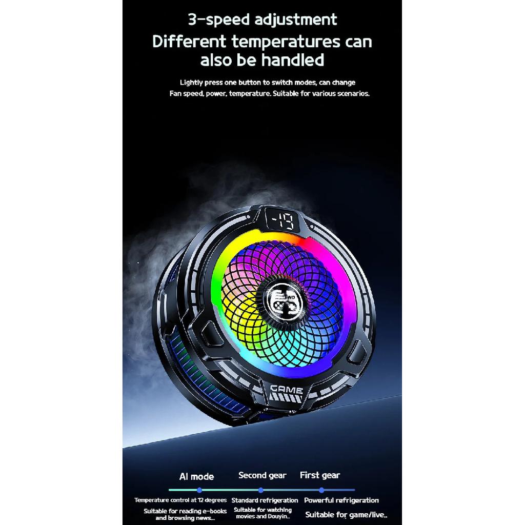 FS18 AI Mobile Cooler 30W Magnetic Back-clip Ice Cooling Radiator Digital Display RGB Light Gaming Cooler Temperature Control