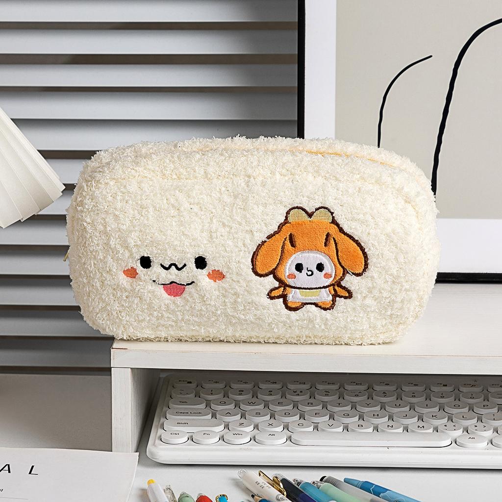 Cute Stationery Bag Desktop Storage Large Capacity Pencil Case Bear Rabbit Printed Pen Pouch for Student Girls Makeup Bags Gift