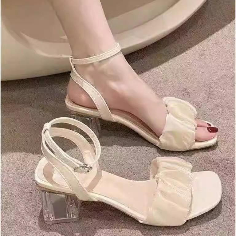 Sandals Women's Summer New Fashion Versatile Thick Heel One-word Strap Medium Heel High Heels