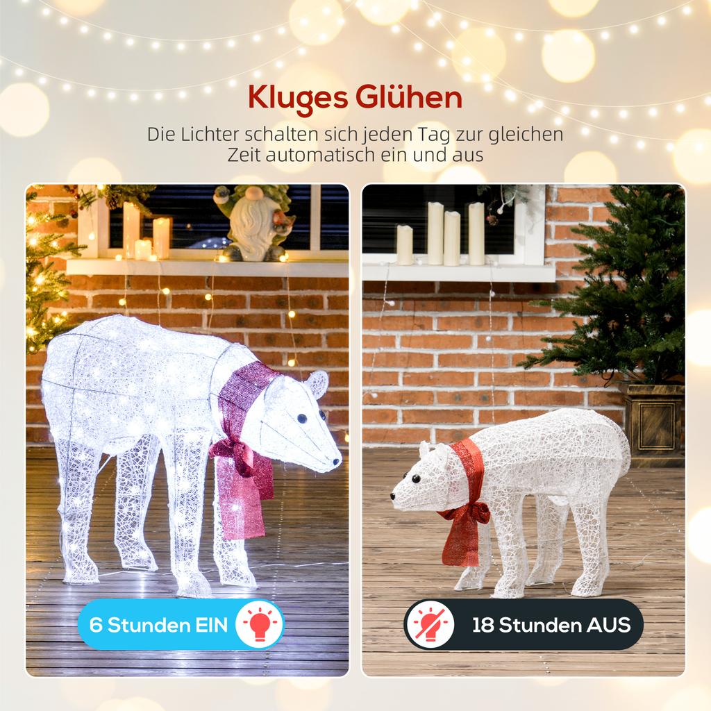 2-teilige Eisbär-Weihnachtsdekoration, 140 weiße LEDs, wasserdicht, Timer, für Innen- und Außengebrauch