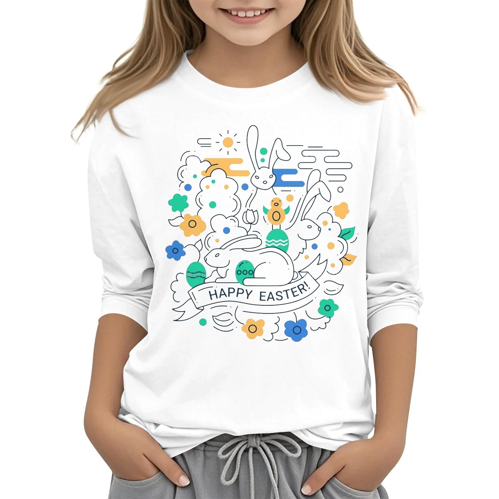 

Повседневная футболка с круглым вырезом и пасхальным принтом, с рукавами 7 точек для детей 140 белый