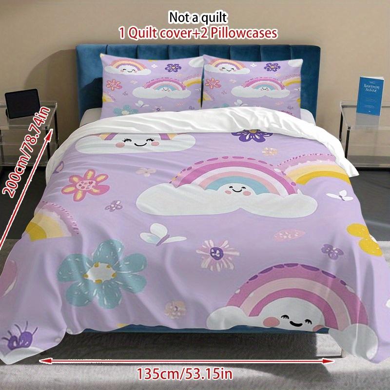 3Pcs Cartoon Sun Cloud Butterfly And Flower All-Season Luxury Bedding Set Ideal For Home Hotel Guestroom Enjoy Comfort