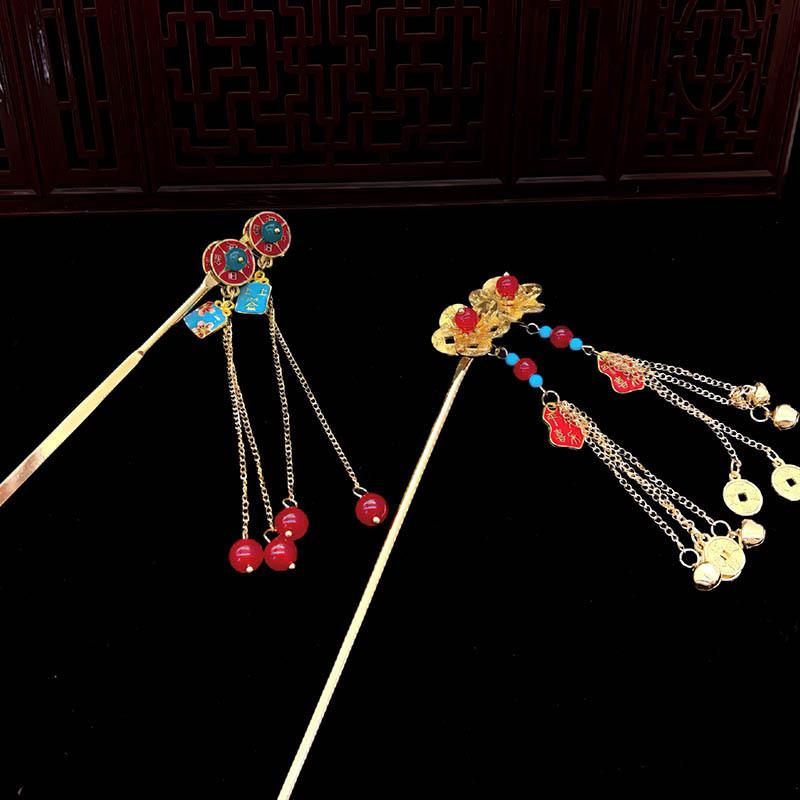 1pc Fashion Ancient Style Copper Coins Bells Tassels Hairpins New Chinese Style Money Flower Steps Hairpins Hanfu Headwear