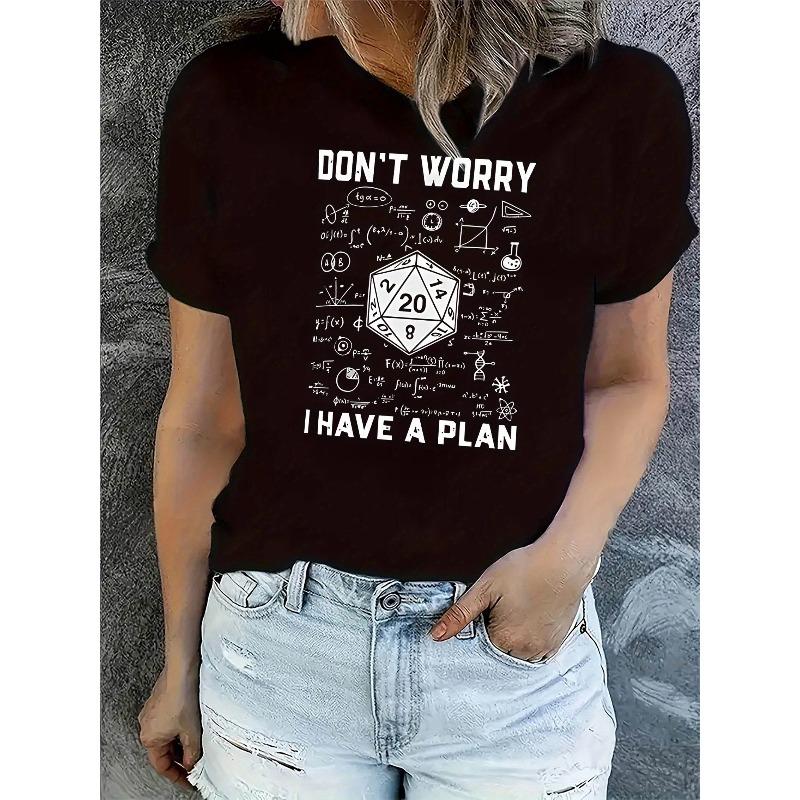 

European sizes Creative English Math-Themed Patterned Print Women S Casual Sports T-Shirt, Round Neck, Short Sleeves 4XL чорний