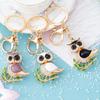 Owl-Shaped Keychain with Enamel Accents Sparkling Rhinestone Car Key Ring for Women Wisdom Symbol Pendant for Bags Keys