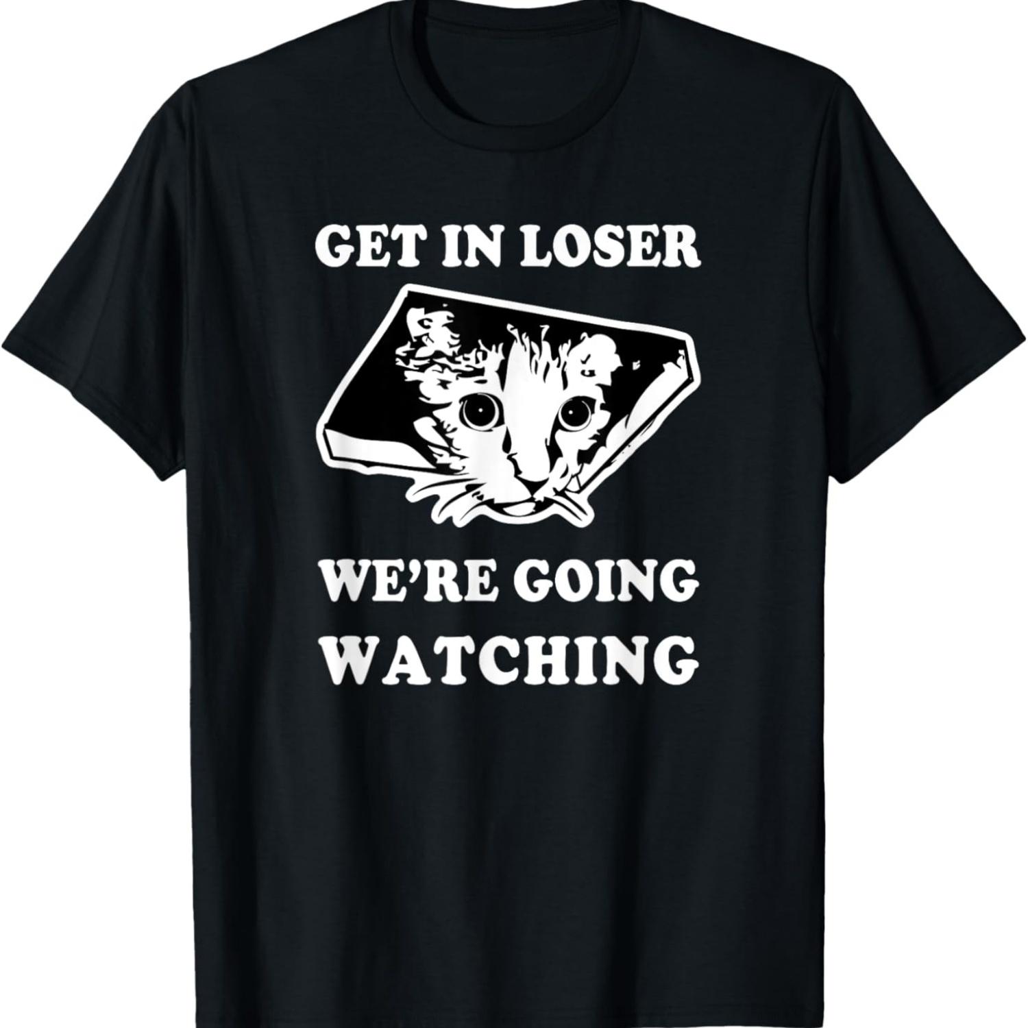 Get in Loser Funny Ceiling Cat is Watching You Cat Meme T-Shirt for Men Women S чёрный